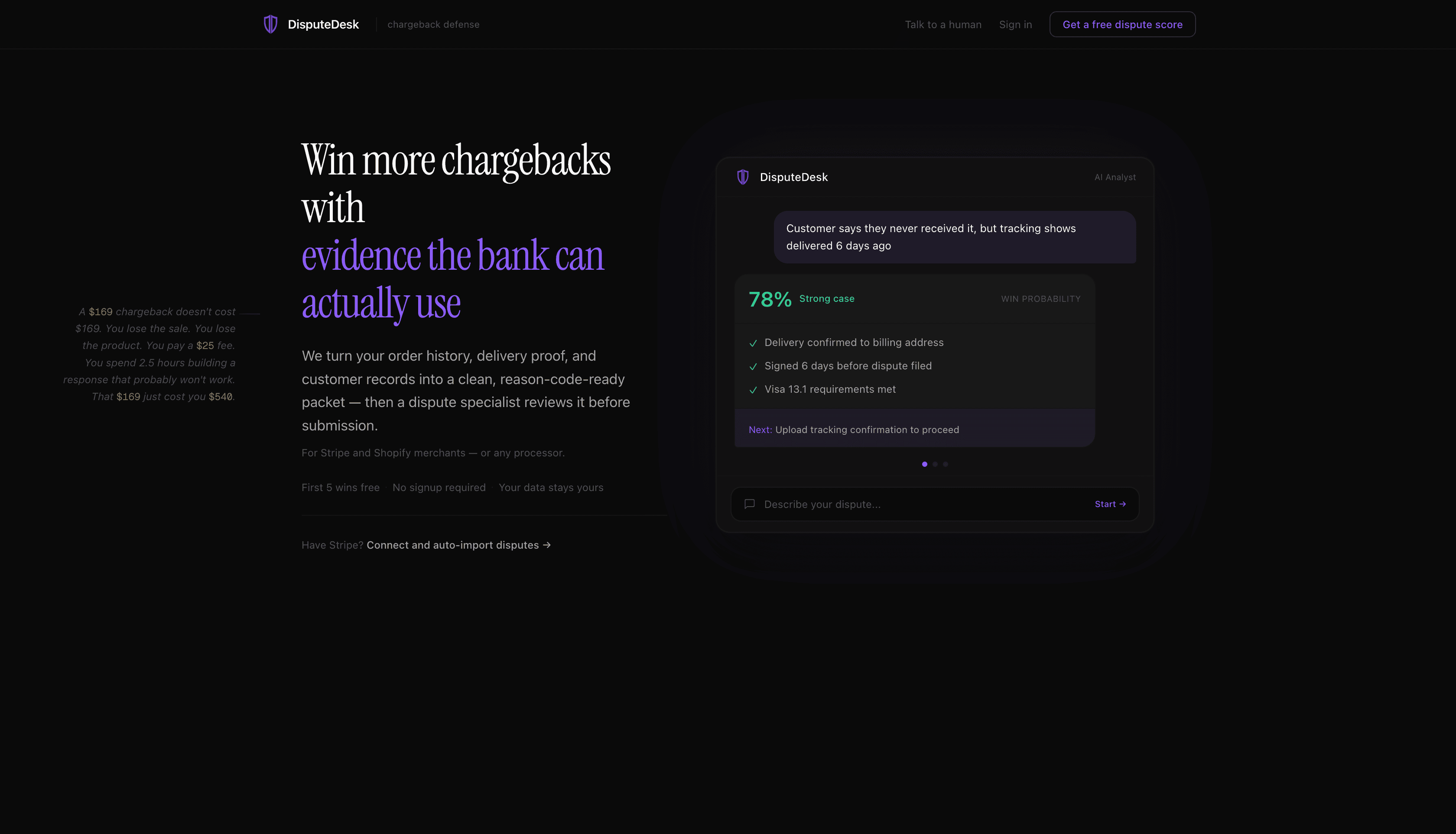 DisputeDesk — AI-powered chargeback defense